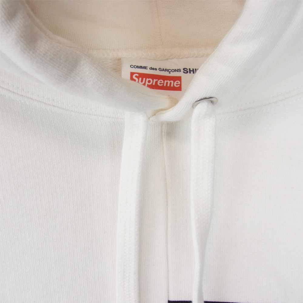 Supreme シュプリーム 18AW COMME des GARCONS SHIRT ギャルソンシャツ Split Box Logo Hooded Sweatshirt スプリットボックスロゴプルオーバーパーカー ホワイト系 L【中古】