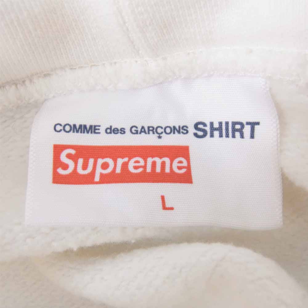 Supreme シュプリーム 18AW COMME des GARCONS SHIRT ギャルソンシャツ Split Box Logo Hooded Sweatshirt スプリットボックスロゴプルオーバーパーカー ホワイト系 L【中古】