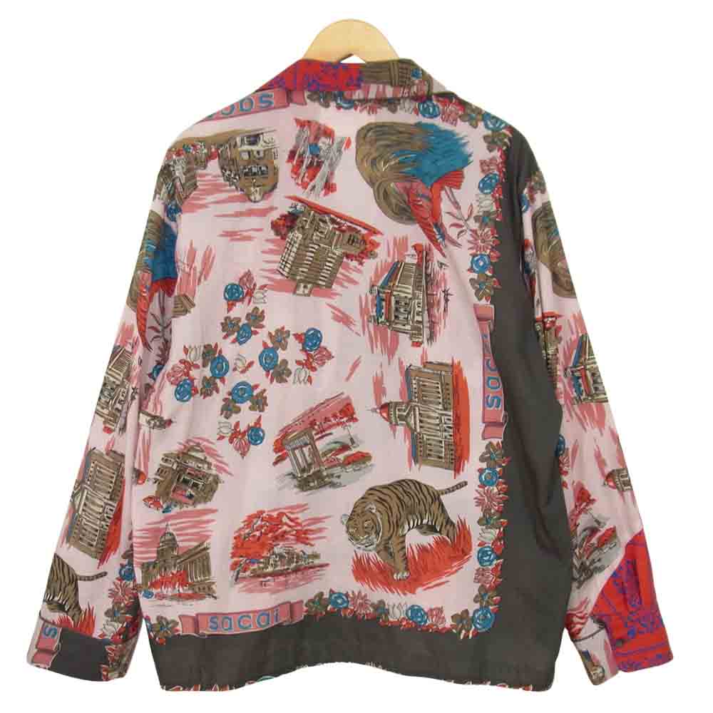 Sacai サカイ 21SS 21-02470M Archive Print Mix Shirt アーカイブ プリント ミックス オープンカラー シャツ 赤系 レッド系 2【美品】【中古】