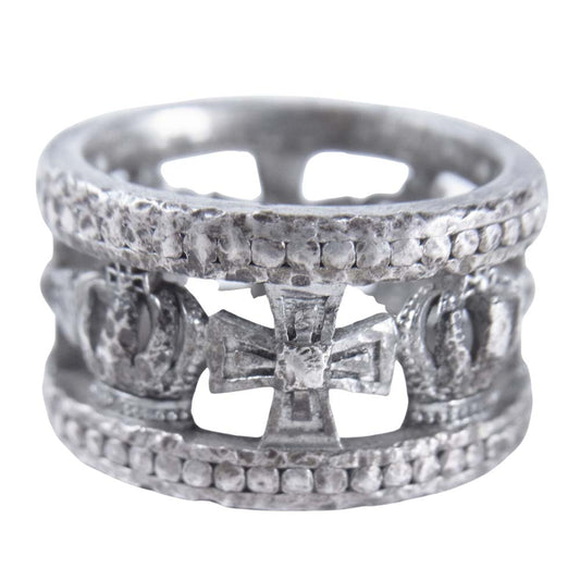 Justin Davis ジャスティンデイビス SRJ175 MEDIEVAL WEDDING BAND クラウン クロス モチーフ スター リング シルバー系 9号程度【中古】