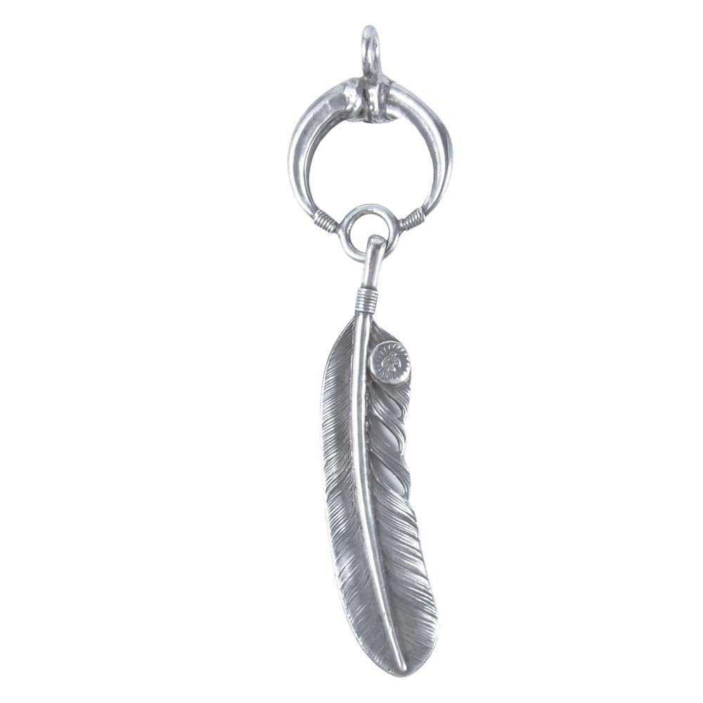 WINGROCK ウィングロック ツイン ダブル クロー フェザー サークル ペンダント トップ シルバー系【中古】