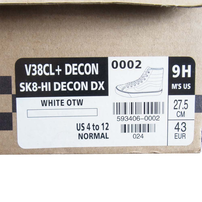 VANS バンズ V38CL+DECON SK8-HI DECON DX WHITE OTW スケート ハイ デコンDX ホワイト系 US9H【新古品】【未使用】【中古】