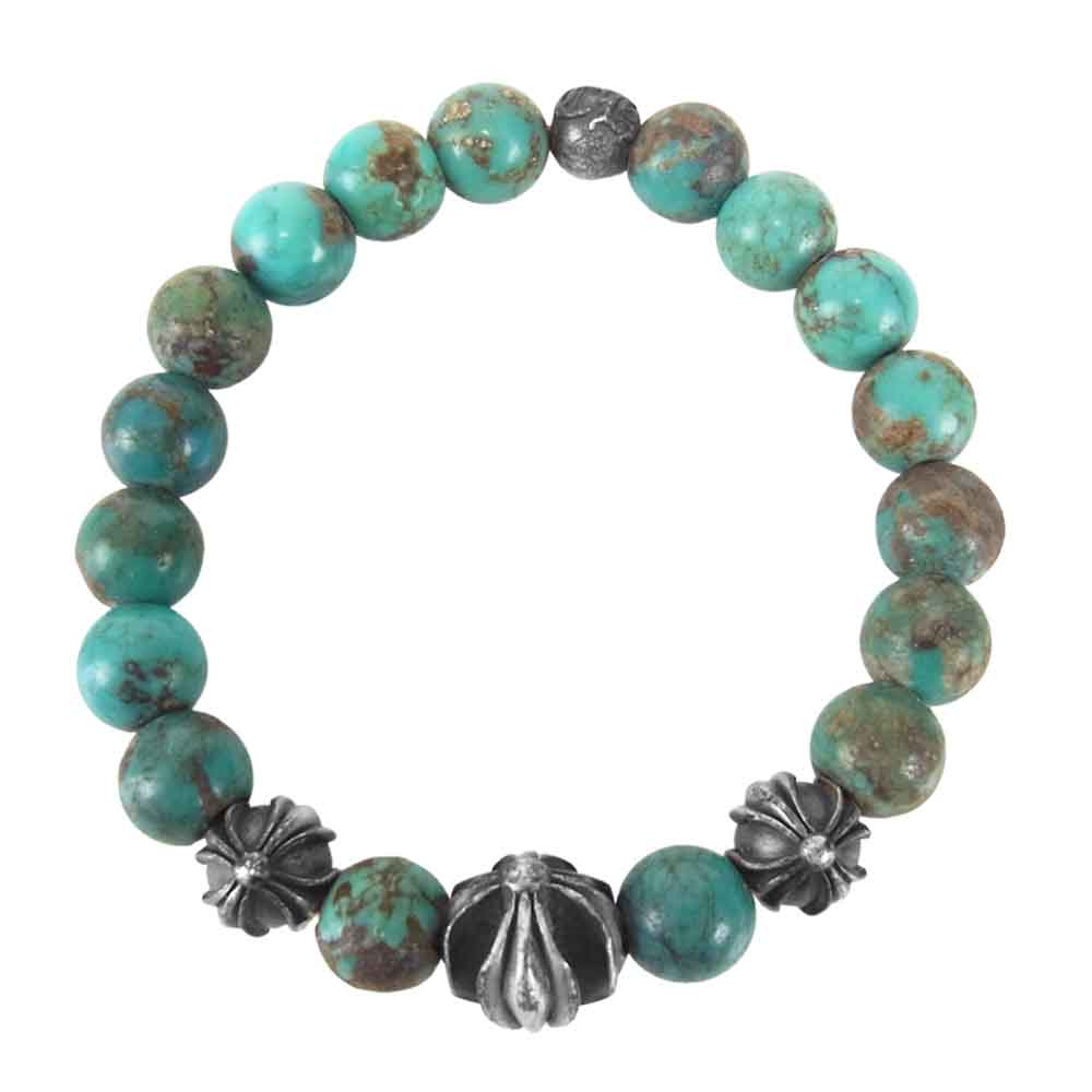 CHROME HEARTS クロムハーツ（原本無） BEAD 8mm クロスボール ブレスレット シルバー系 ターコイズブルー系【中古】