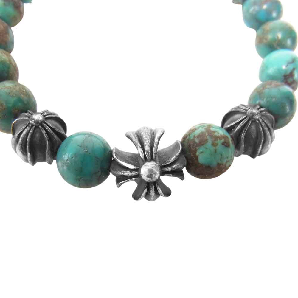 CHROME HEARTS クロムハーツ（原本無） BEAD 8mm クロスボール ブレスレット シルバー系 ターコイズブルー系【中古】