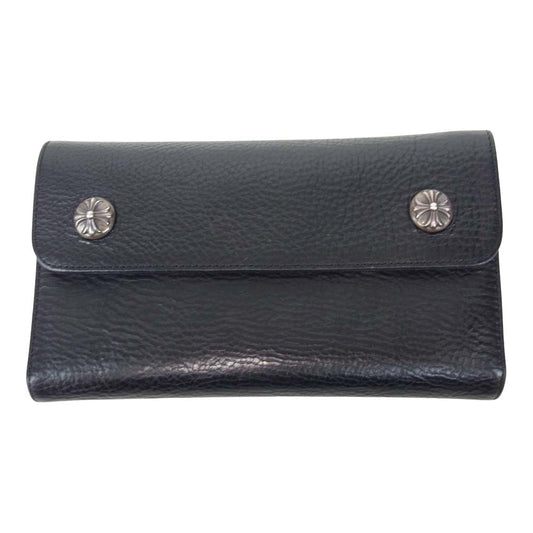 CHROME HEARTS クロムハーツ（原本有） WAVE CROSS BALL WALLET ウェーブ クロスボール ボタン レザー ウォレット ブラック系【中古】