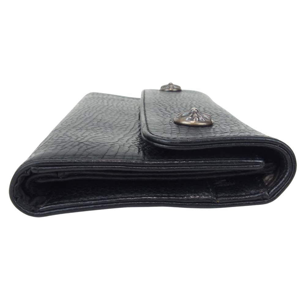 CHROME HEARTS クロムハーツ（原本有） WAVE CROSS BALL WALLET ウェーブ クロスボール ボタン レザー ウォレット ブラック系【中古】