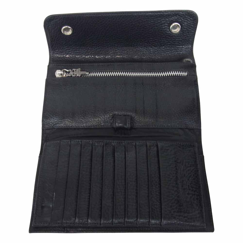 CHROME HEARTS クロムハーツ（原本有） WAVE CROSS BALL WALLET ウェーブ クロスボール ボタン レザー ウォレット ブラック系【中古】