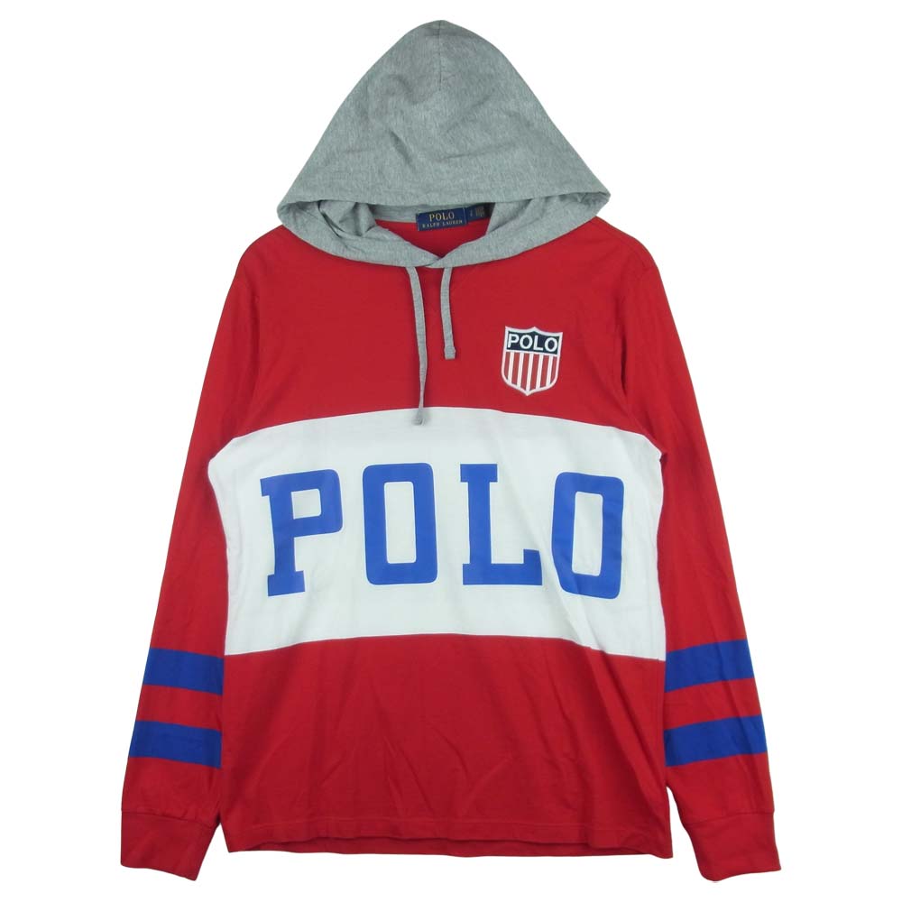 POLO RALPH LAUREN ポロ・ラルフローレン 国内正規品 プリント パーカー コットン ベトナム製 レッド系【美品】【中古】