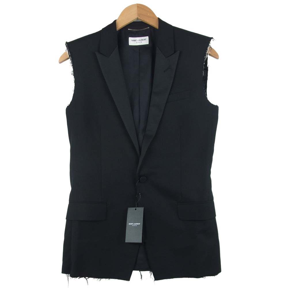 SAINT LAURENT サンローラン UP53 2016 00724 472854 Y239W 国内正規品 WOOL VEST カットオフ テーラード ベスト ブラック系 44【新古品】【未使用】【中古】