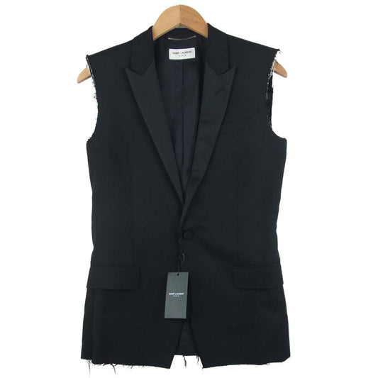 SAINT LAURENT サンローラン UP53 2016 00724 472854 Y239W 国内正規品 WOOL VEST カットオフ テーラード ベスト ブラック系 44【新古品】【未使用】【中古】