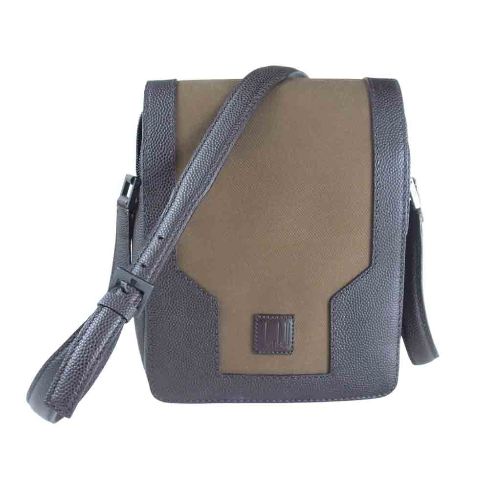 Dunhill ダンヒル 03H06 キャンバス 型押し レザー ショルダーバッグ ブラウン系【新古品】【未使用】【中古】