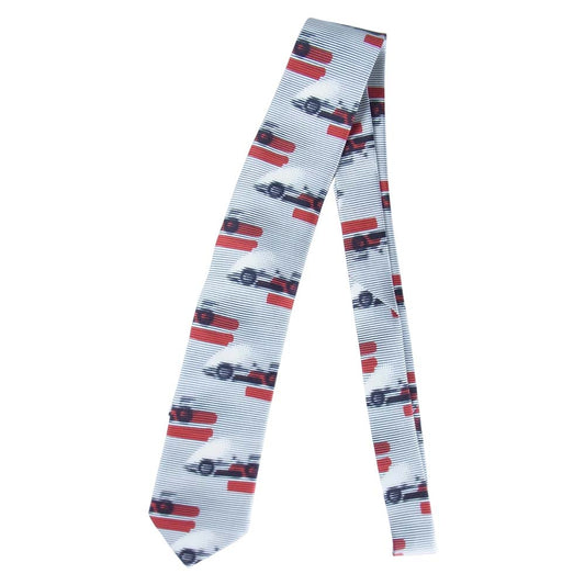 PRADA プラダ レギュラータイ 総柄 ネクタイ イタリア製 シルク100％ ホワイト系【極上美品】【中古】