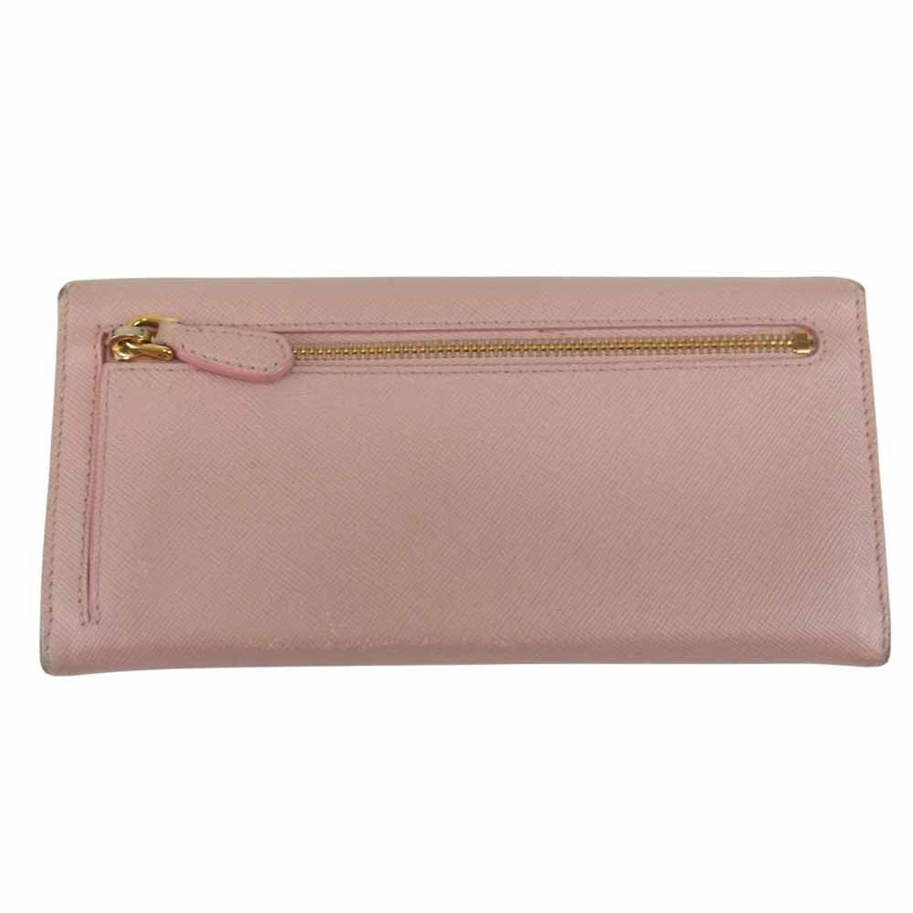 PRADA プラダ リボン 二つ折り サフィアーノ 長財布 ピンク系【中古】
