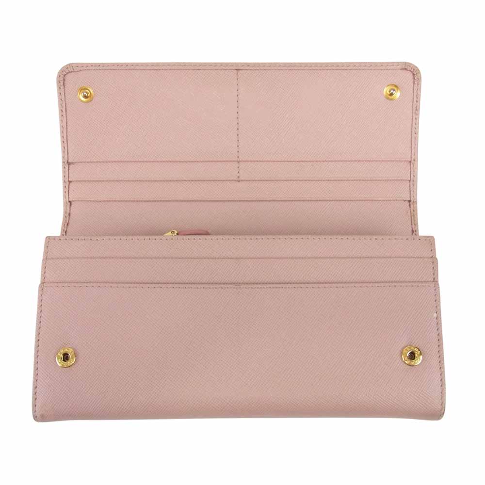 PRADA プラダ リボン 二つ折り サフィアーノ 長財布 ピンク系【中古