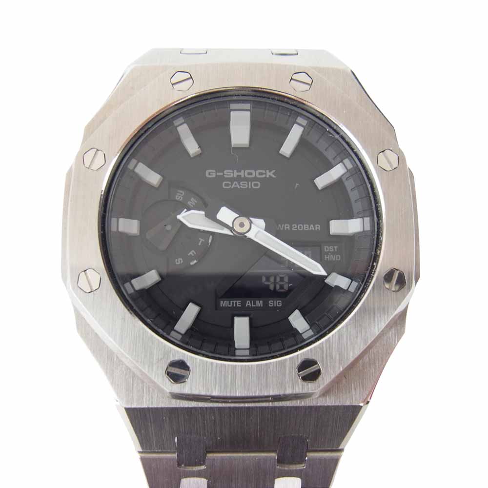 G-SHOCK ジーショック GA-2100 メタルパーツ カスタム カシオーク デジアナ 腕時計 リストウォッチ シルバー系【中古】