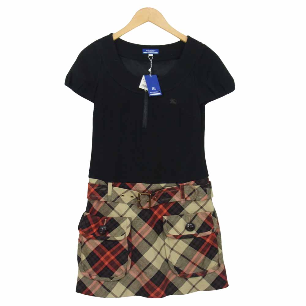 BURBERRY バーバリー BLUE LABEL ハーフジップ ウエストベルト 半袖 ワンピース ブラック系 38【新古品】【未使用】【中古】