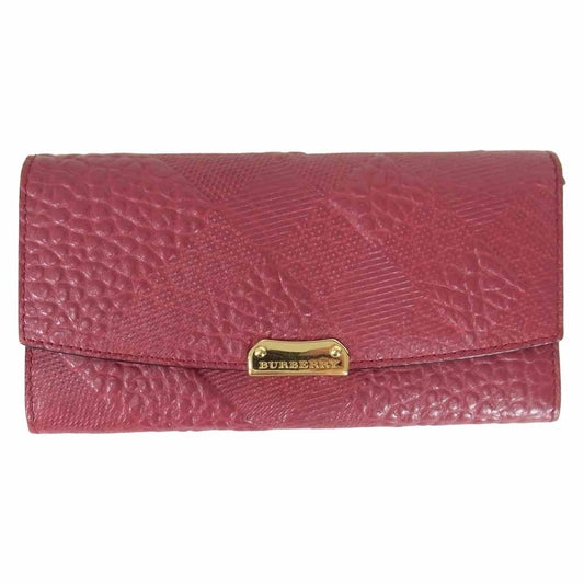 BURBERRY バーバリー 型押し 長財布 レッド系【中古】