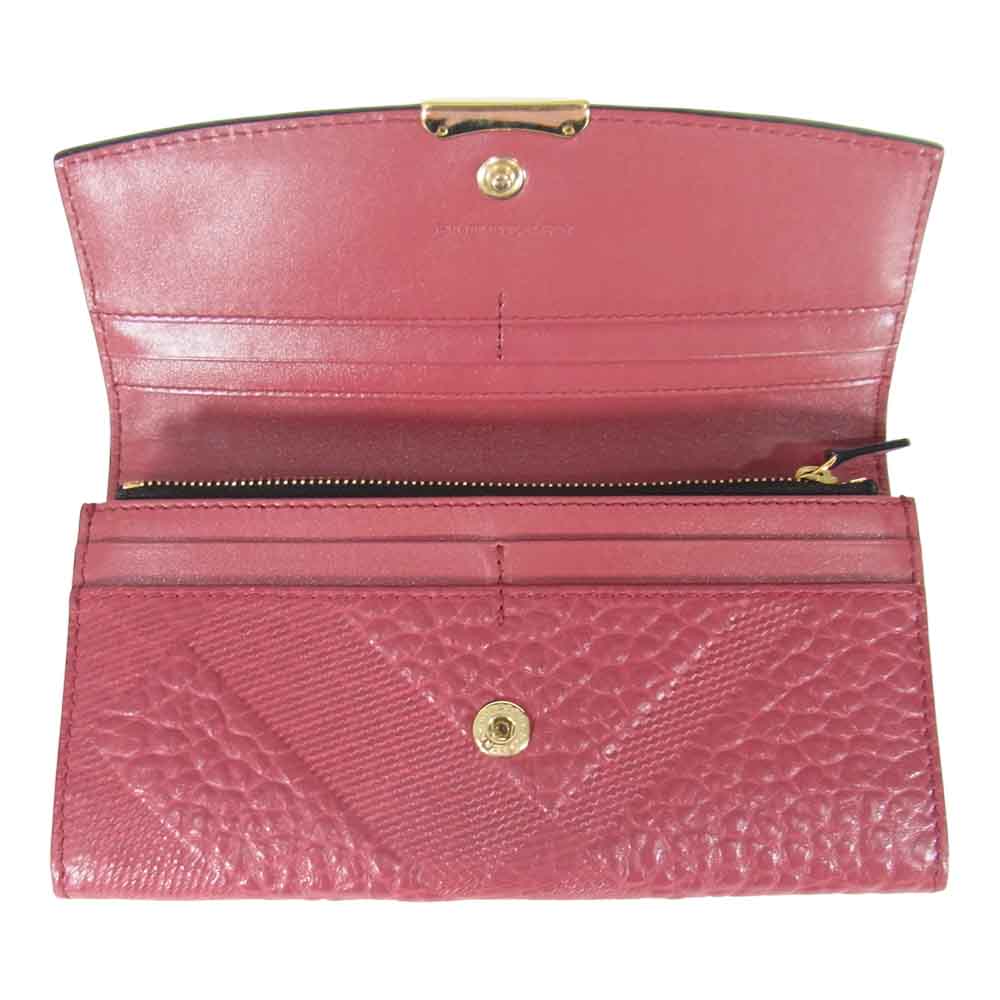 BURBERRY バーバリー 型押し 長財布 レッド系【中古】