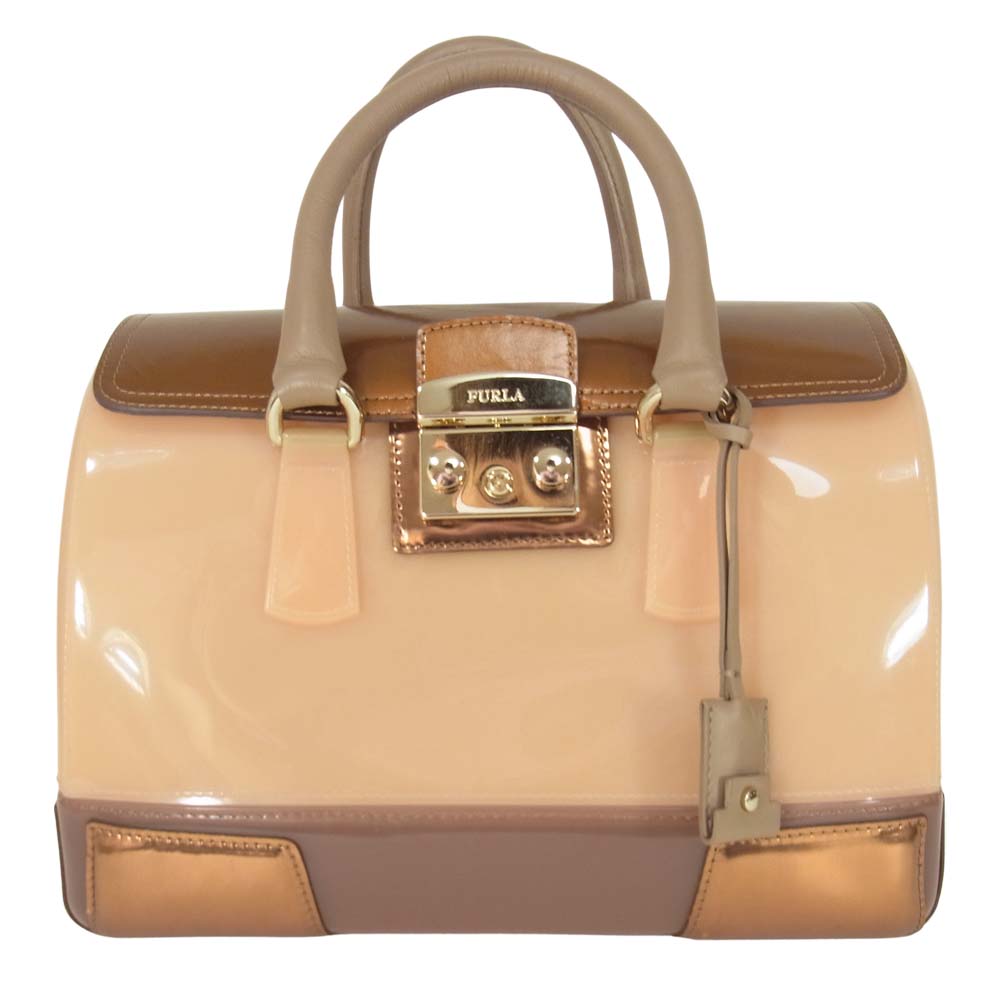 Furla フルラ エナメル ハンドバッグ ベージュ系【中古】