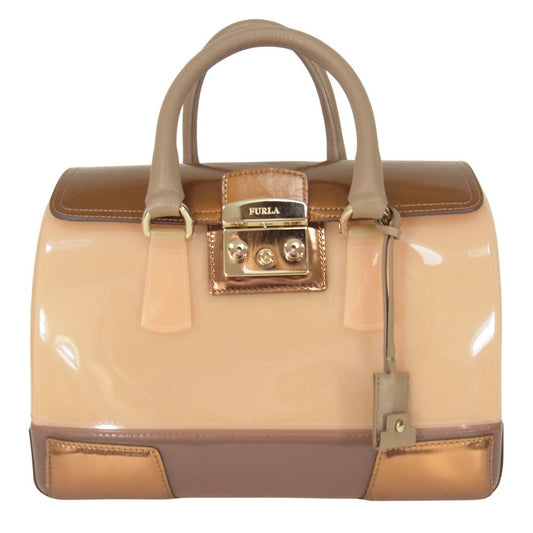 Furla フルラ エナメル ハンドバッグ ベージュ系【中古】