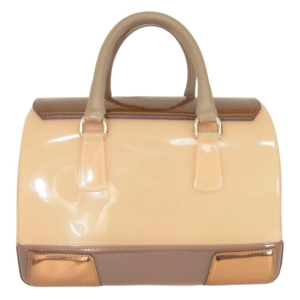 Furla フルラ エナメル ハンドバッグ ベージュ系【中古】