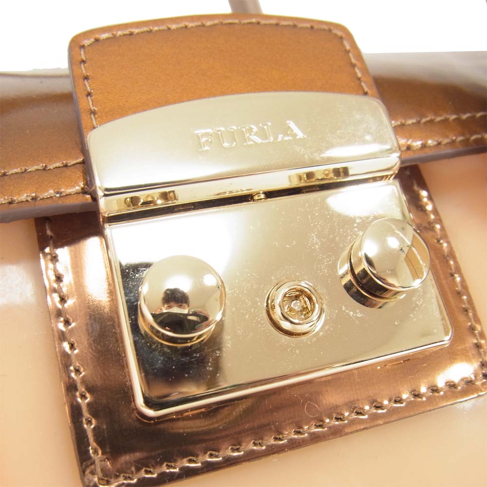 Furla フルラ エナメル ハンドバッグ ベージュ系【中古】