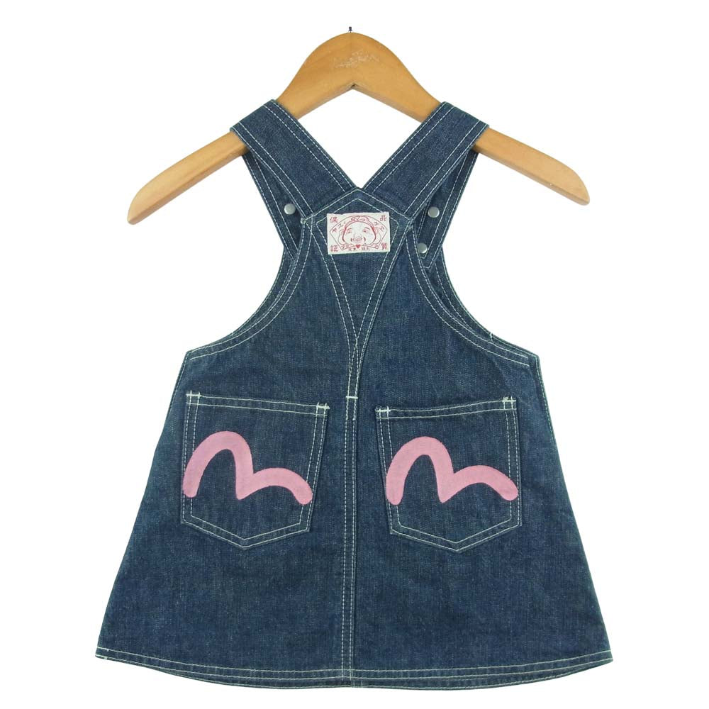 EVISU エヴィス KIDS キッズ 子供用 デニム コットン ワンピ ワンピース 日本製 インディゴブルー系 2【中古】