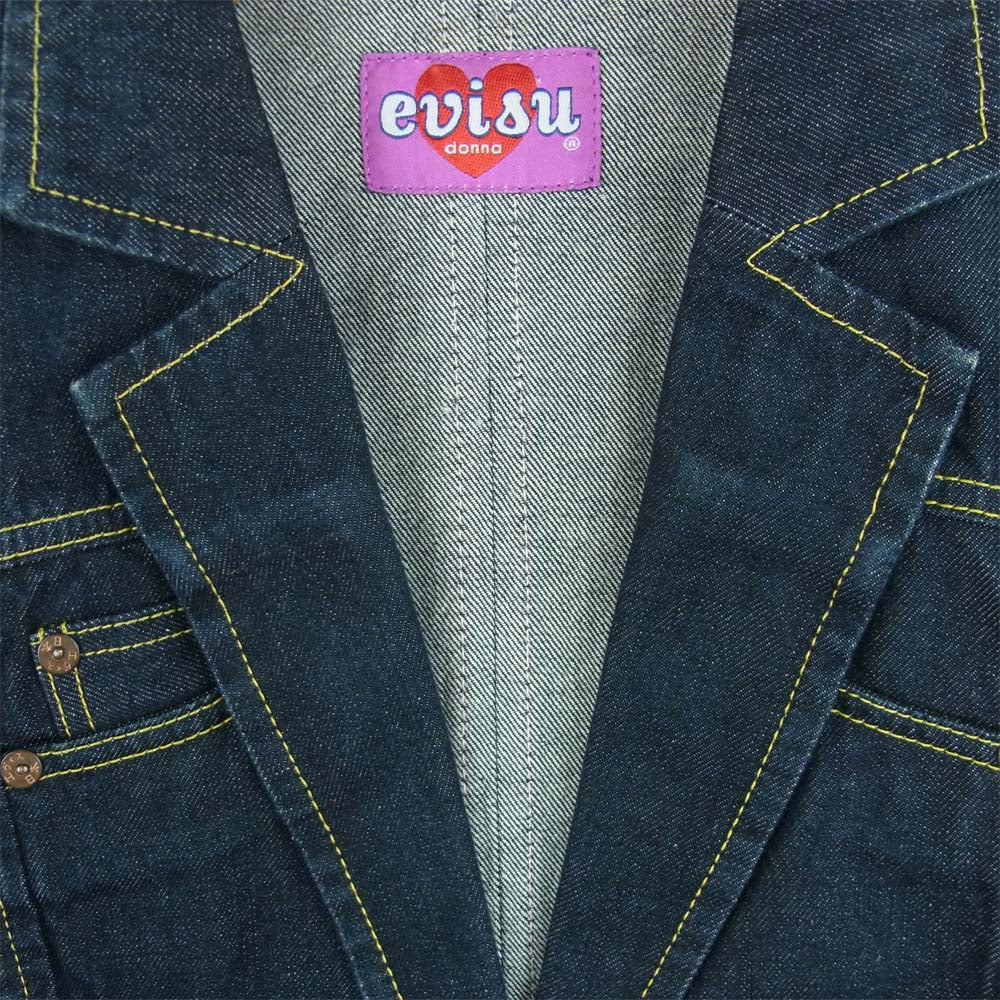 EVISU エヴィス donna エヴィスドンナ ストレッチ デニム テーラード ジャケット インディゴブルー系 L【中古】