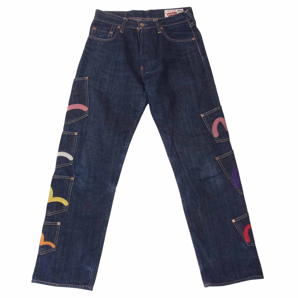 EVISU エヴィス × siotani brothers 塩谷兄弟 マルチポケット カモメステッチ デニム インディゴブルー系 28【中古】