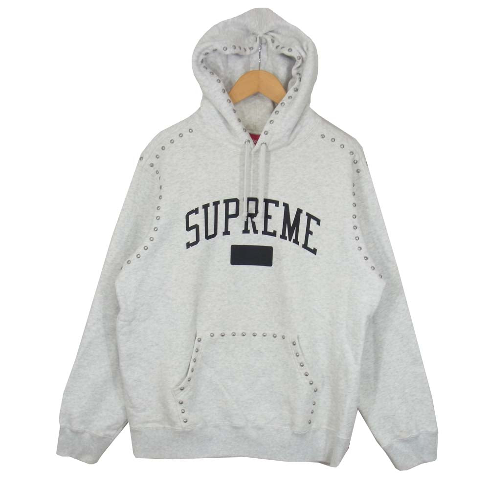 Supreme シュプリーム 18AW Studded Hooded Sweatshirt スタッズ フーディー プルオーバー グレー系 M【中古】