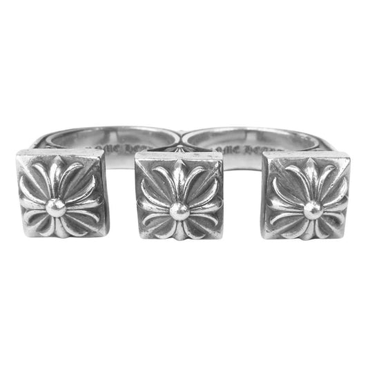 CHROME HEARTS クロムハーツ（原本無） BRSS KNCKLS ゼロピラミッド スタッズ ブラス ナックル リング シルバー系 23号程度【中古】