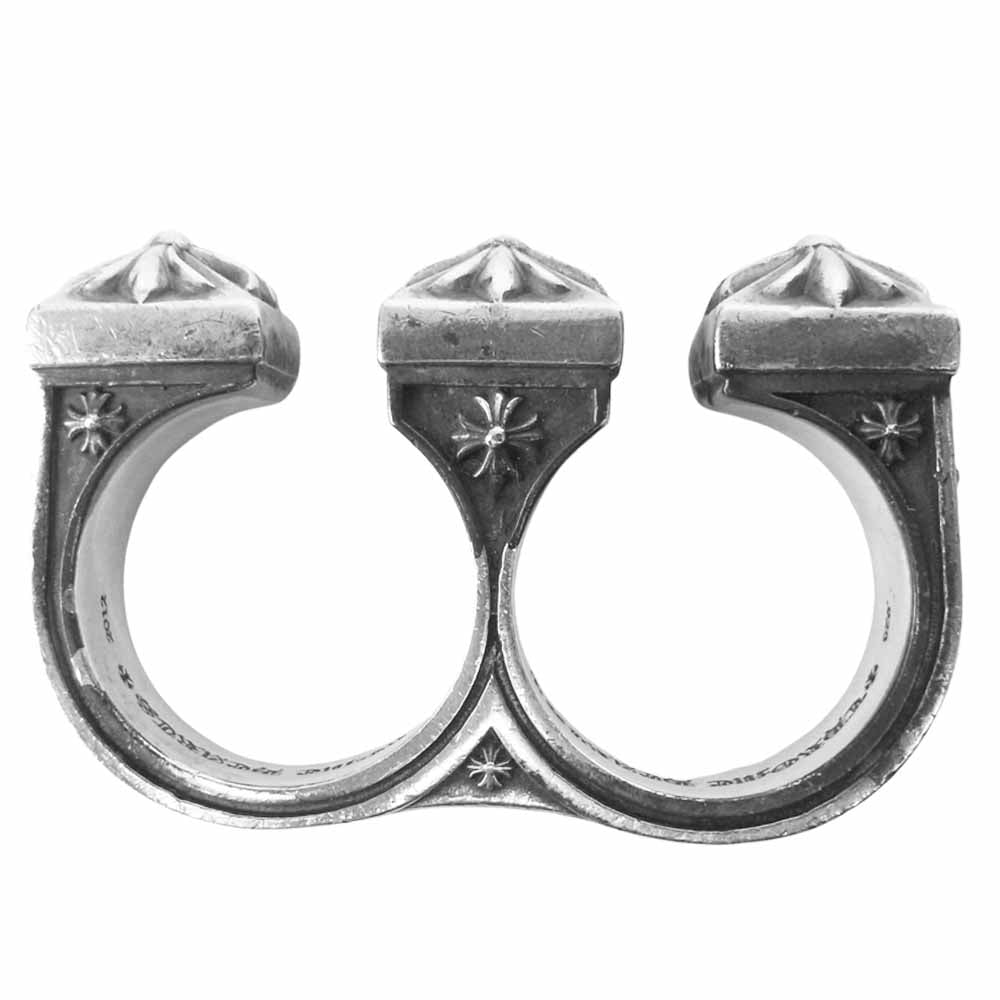 CHROME HEARTS クロムハーツ（原本無） BRSS KNCKLS ゼロピラミッド スタッズ ブラス ナックル リング シルバー系 23号程度【中古】