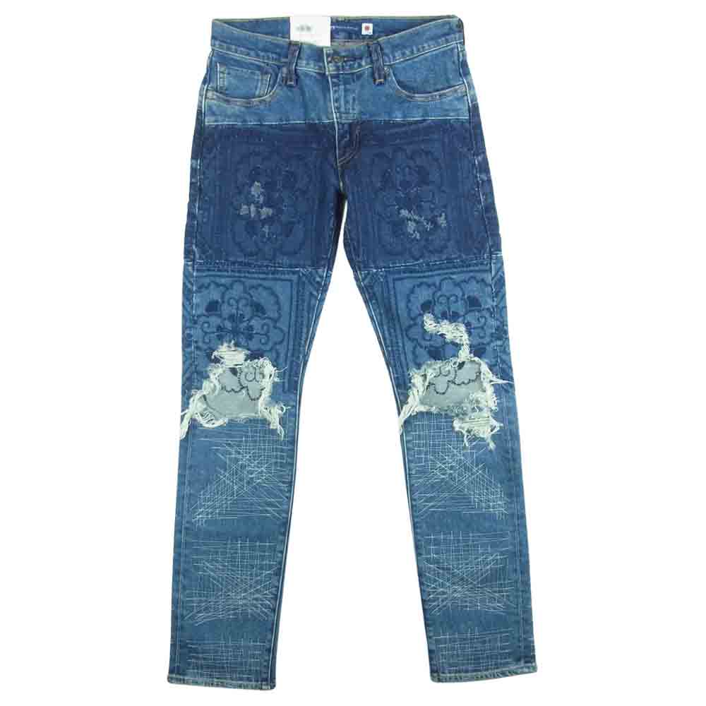 Levi's リーバイス 56497-0023 made&crafted メイドアンドクラフテッド 511 スリム ダメージ 加工 刺繍 デニム パンツ インディゴブルー系 W29 L32【極上美品】【中古】