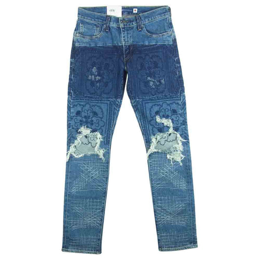 Levi's リーバイス 56497-0023 made&crafted メイドアンドクラフテッド 511 スリム ダメージ 加工 刺繍 デニム パンツ インディゴブルー系 W29 L32【極上美品】【中古】