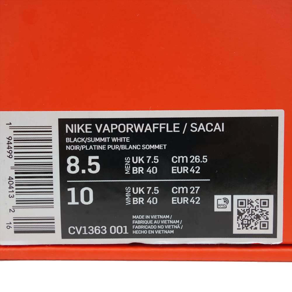 NIKE ナイキ ２０AW CV1363-001 sacai サカイ VAPORWAFFLE Black and White ヴェイパーワッフル スニーカー ブラック系 26.5cm【新古品】【未使用】【中古】