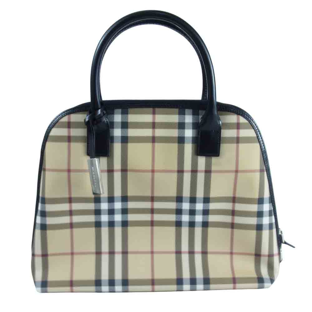 BURBERRY LONDON バーバリー ロンドン イタリア製 ノバチェック レザー ハンド トート バッグ ベージュ系【中古】