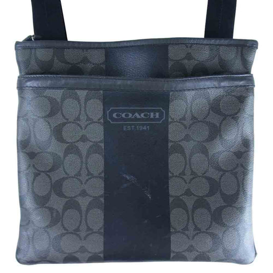 COACH コーチ D1361-F70591 ヘリテージ ストライプ シグネチャー ショルダー バッグ ブラック系【中古】