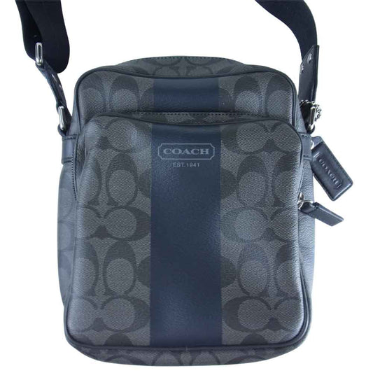 COACH コーチ E1332-F70589 ヘリテージ ストライプ シグネチャー ショルダー バッグ ブラック系【中古】