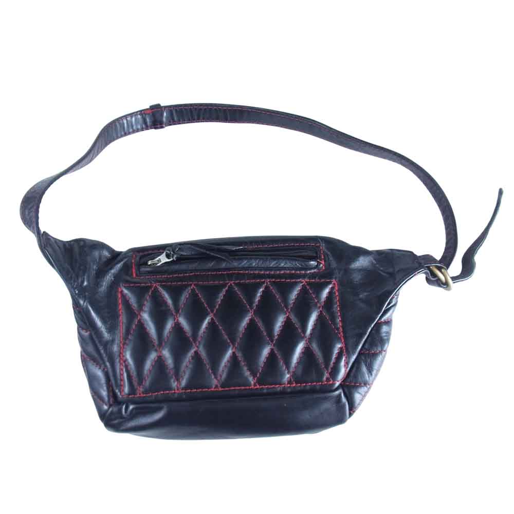 LANGLITZ LEATHERS ラングリッツレザーズ Padded Outside Pocket レッドステッチ キルティング レザー ウエストバッグ ヒップバッグ ブラック系【中古】