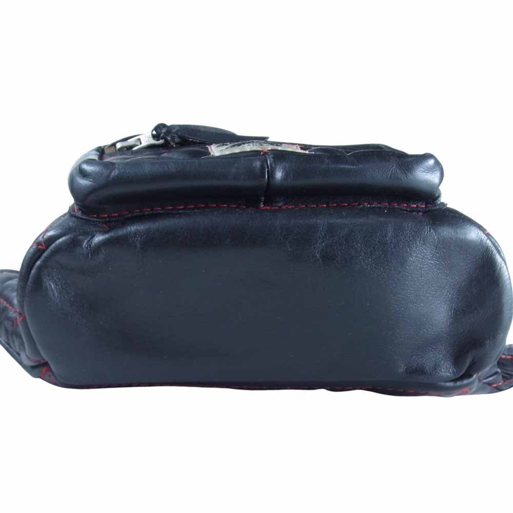LANGLITZ LEATHERS ラングリッツレザーズ Padded Outside Pocket レッドステッチ キルティング レザー ウエストバッグ ヒップバッグ ブラック系【中古】