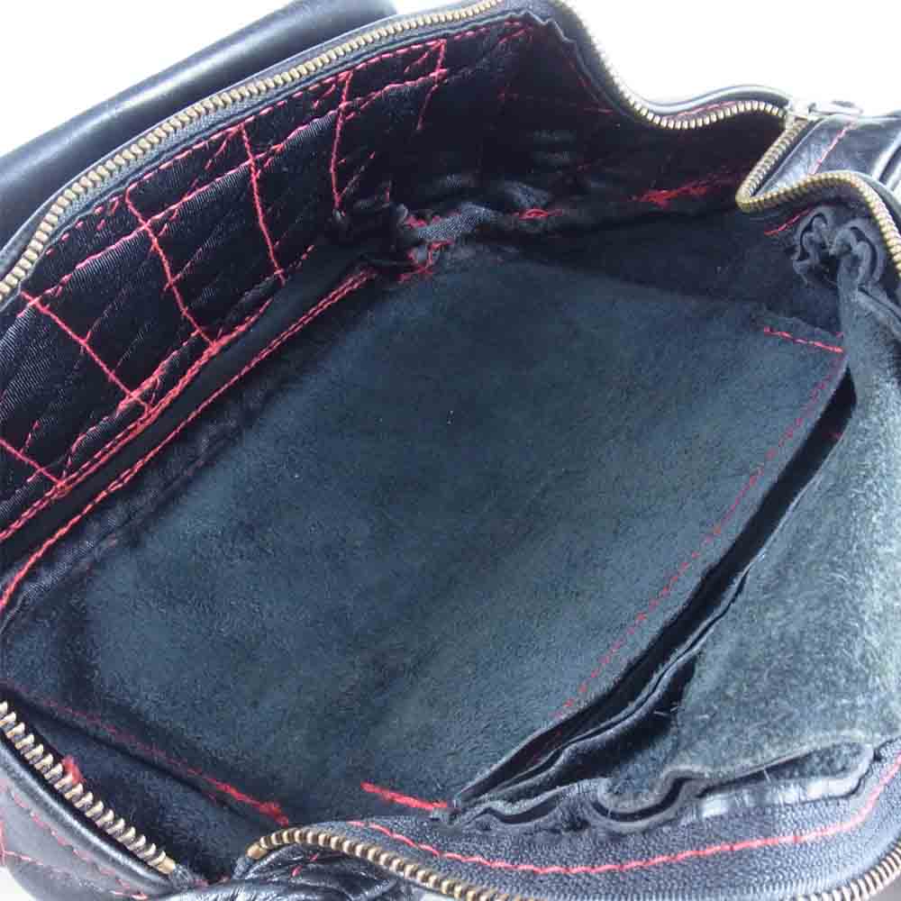 LANGLITZ LEATHERS ラングリッツレザーズ Padded Outside Pocket レッドステッチ キルティング レザー ウエストバッグ ヒップバッグ ブラック系【中古】