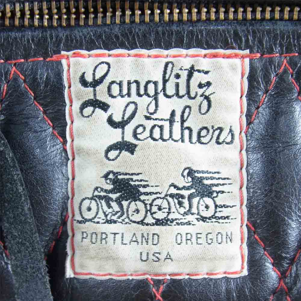 LANGLITZ LEATHERS ラングリッツレザーズ Padded Outside Pocket レッドステッチ キルティング レザー ウエストバッグ ヒップバッグ ブラック系【中古】