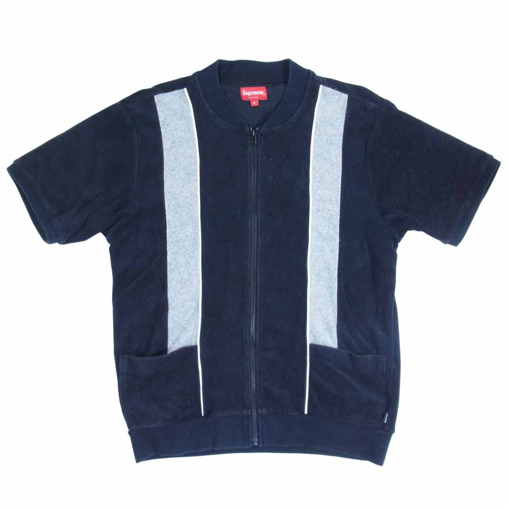 Supreme シュプリーム 15SS  Zip Front Terry Cardigan ジップ フロント テリー カーディガン 半袖 ダークネイビー系 S【中古】
