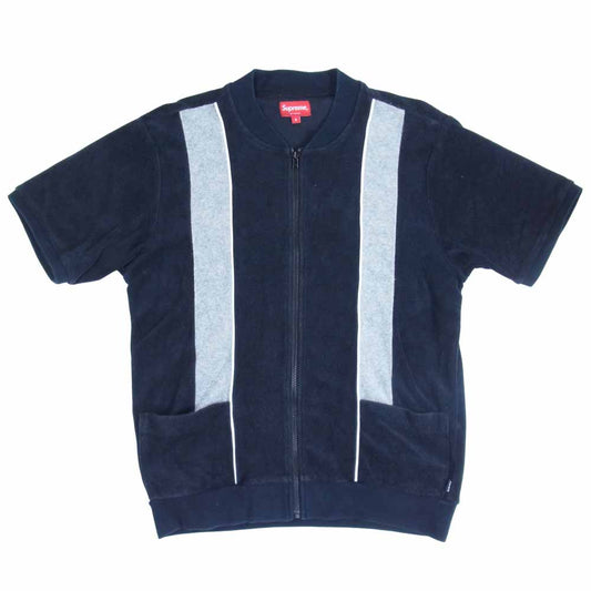 Supreme シュプリーム 15SS  Zip Front Terry Cardigan ジップ フロント テリー カーディガン 半袖 ダークネイビー系 S【中古】