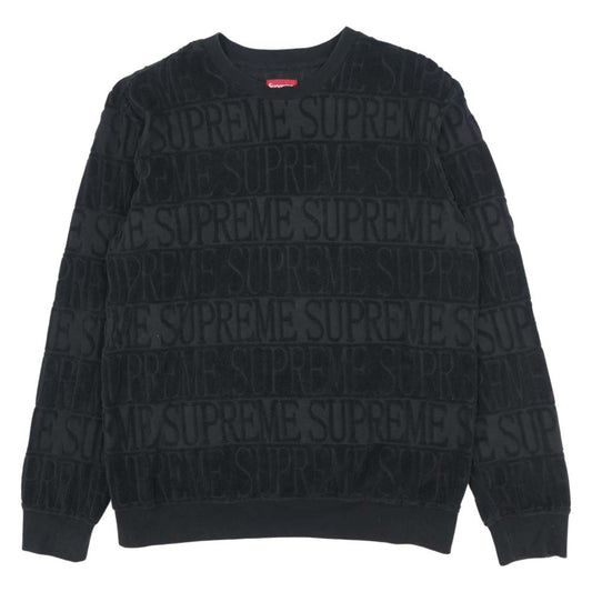Supreme シュプリーム 17AW Logo Stripe Terry Crewneck ブラック系 M【中古】
