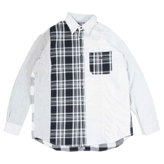 THE NORTH FACE ノースフェイス NT3101N PURPLE LABEL パープルレーベル Plaid Patchwork Shirt プレイド パッチワーク シャツ グレー系 M【中古】