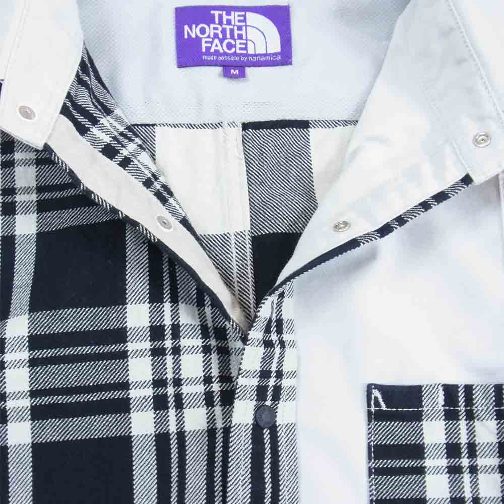 THE NORTH FACE ノースフェイス NT3101N PURPLE LABEL パープルレーベル Plaid Patchwork Shirt プレイド パッチワーク シャツ グレー系 M【中古】