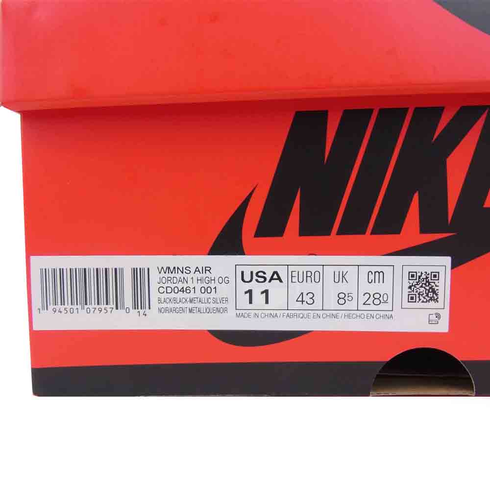 NIKE ナイキ CD0461 001 WMNS AIR JORDAN 1 RETRO HIGH OG SILVER TOE エア ジョーダン レトロ ハイ ブラック系 シルバー系 28cm【極上美品】【中古】