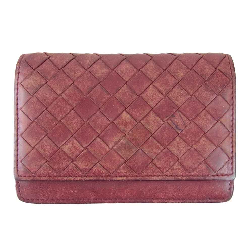 BOTTEGAVENETA ボッテガヴェネタ イントレチャート レザー カードケース  ワインレッド系【中古】