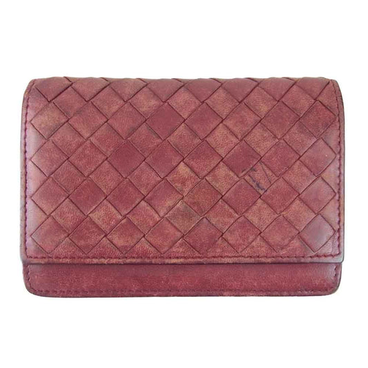 BOTTEGAVENETA ボッテガヴェネタ イントレチャート レザー カードケース  ワインレッド系【中古】